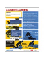 Bord met eerste hulp bij electriciteitsongeval in het Frans