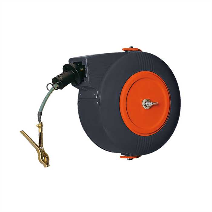Enrouleur automatique de mise à la terre - Modèle fermé 
Section : 10 mm² - 22m de long
Avec support murale orientable et Pince laiton 100 Amp fourni