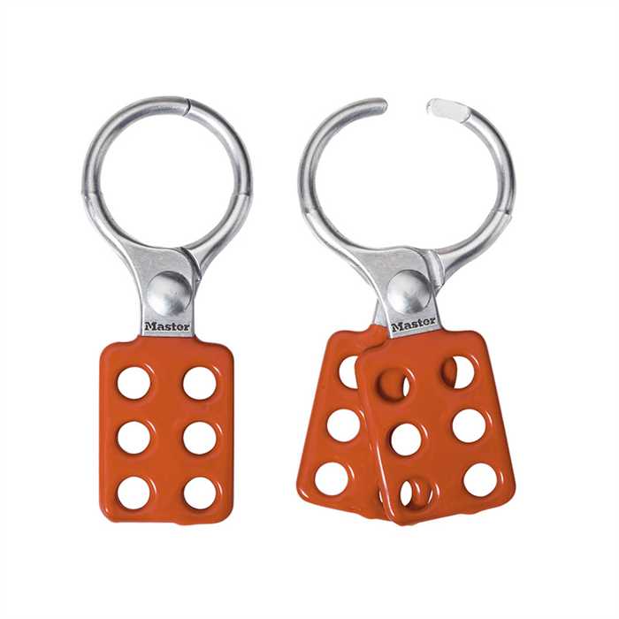 [417] Aluminium lockout Hasp, 38 mm Jaw Clearance.
Aluminium  jaw with red vinyl coated handle