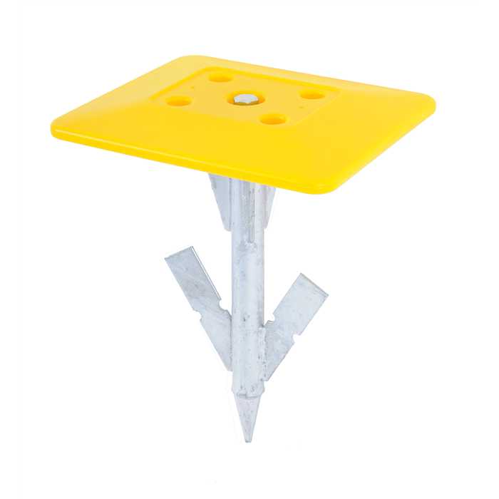 Borne de repérage jaune et piquet en acier galva avec 2 ailettes
Dimensions borne 250x215mm - Epaisseur borne+- 10/30mm