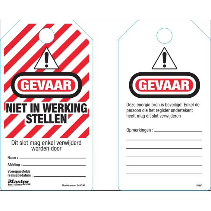 Etiquettes en Néerlandais - "NIET IN WERKING STELLEN"