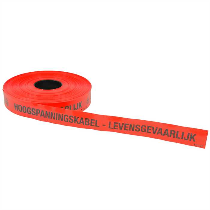 Red underground tape - size 40mmx250m
Text : HOOGSPANNINGSKABEL LEVENSGEVAARLIJK