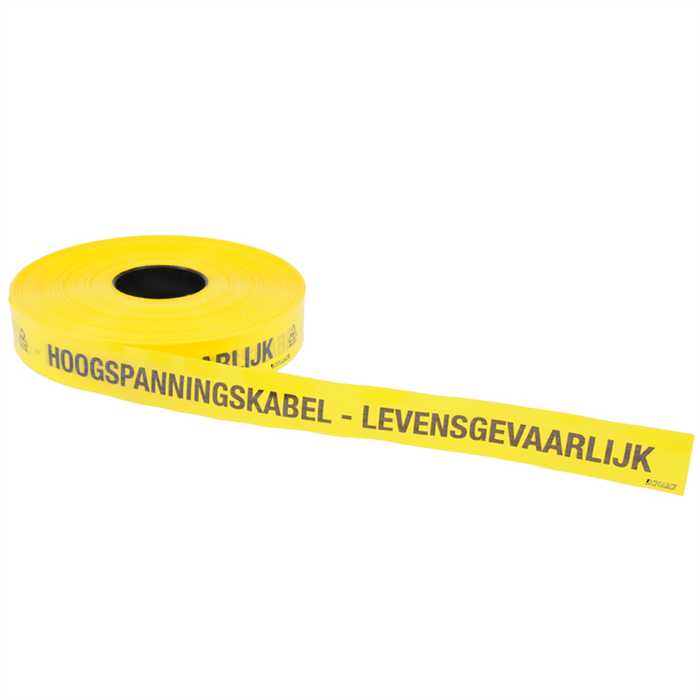 Yellow underground tape - size 40mmx250m
Text : HOOGSPANNINGSKABEL LEVENSGEVAARLIJK