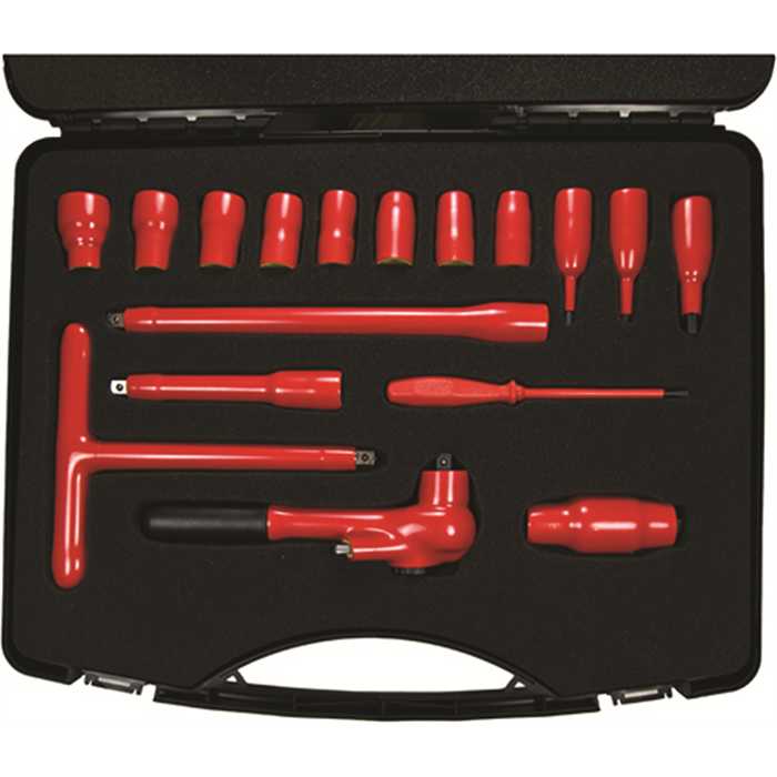 Set isolé avec douilles et clé racagnac - 3/8’’ -17 pièces
Dimensions coffret 450x350x100 mm -  4 kg