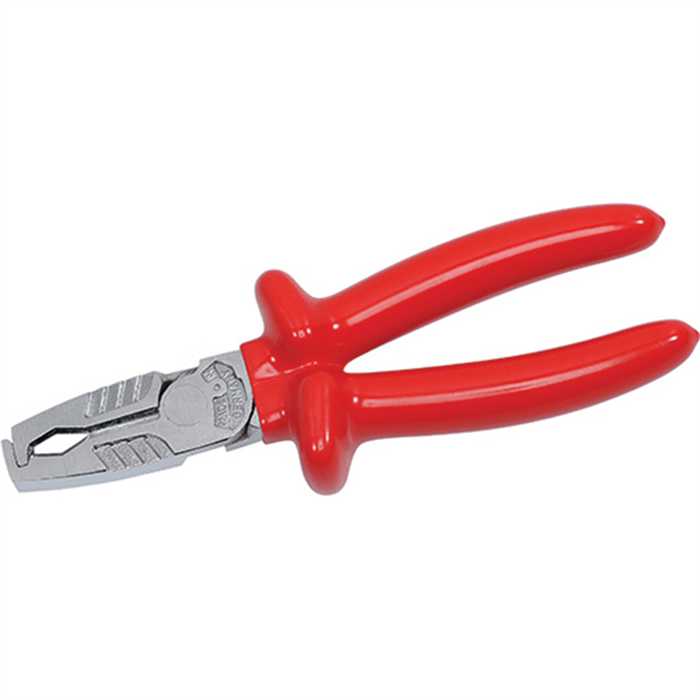 Wire stripper
- Insulated handle to IEC 60900
- Multifunctional wire strippers
- Self-adjusting
- With replaceable knives
- For wires from 0.5 - 5.0 mm²
- With cutting holes for cables and wires
- Matt chrome
- Special tool steel