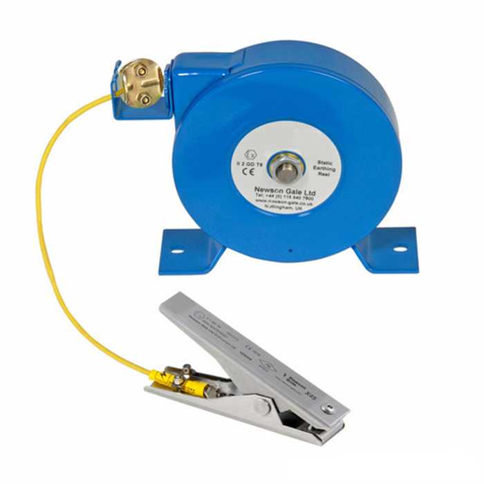 Enrouleur ATEX Ex II 2 GD T6 - avec câble acier galva 4 mm² 15,2 m - Pince inox type VESX45 - pointes en tungsten carbide - Modèle destiné pour les futs et tonneau