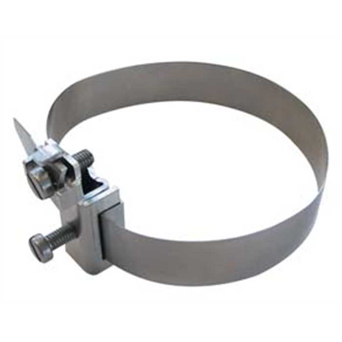 Collier de liaison équipotentielle - support et bande en inox
Pour diamètre 10 à 38 mm (1/8'' à 1'') - bande 22x0,4mm
Conducteur maxi 2x 16mm²