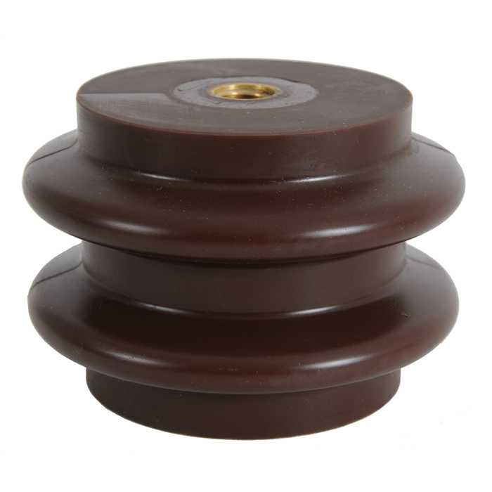 Isolateur en résine epoxy brune pour intérieur
Hauteur 80 mm - Diamètre 88 mm - Overall diameter = 118 mm
Ligne de fuite : 115 mm - Inserts femelle/femelle M16
Tension de service max : 7,2 kV AC
