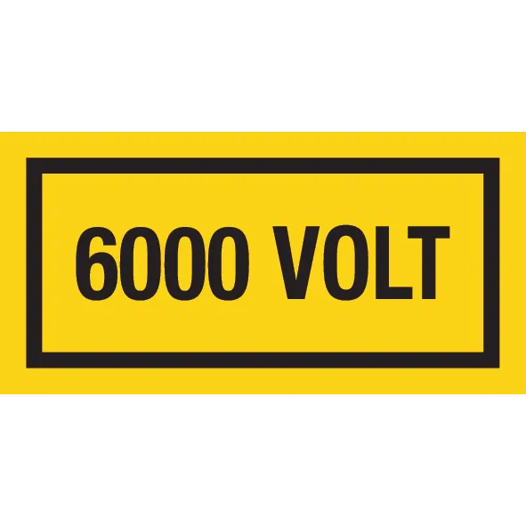 [PM1531.17] Stikker –  gele achtergrond – zwarte Tekst : 6000 VOLT 
Afmeting : 100 x 50 mm