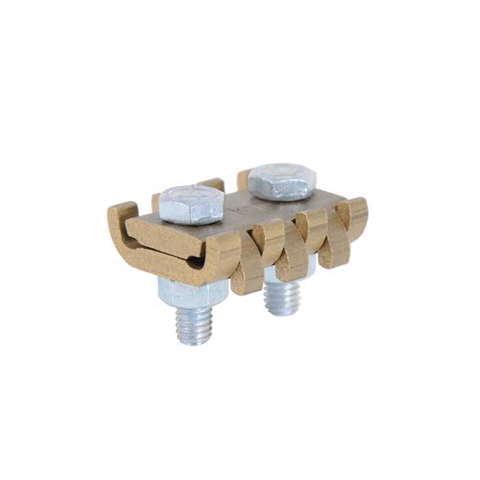 Kabelklem / parraleverbinder  - Ø 3 à 5 mm - ( sectie 6 à 25 mm²)
Type met 2 bouten - Body in messing - bouten in verzinkt staal