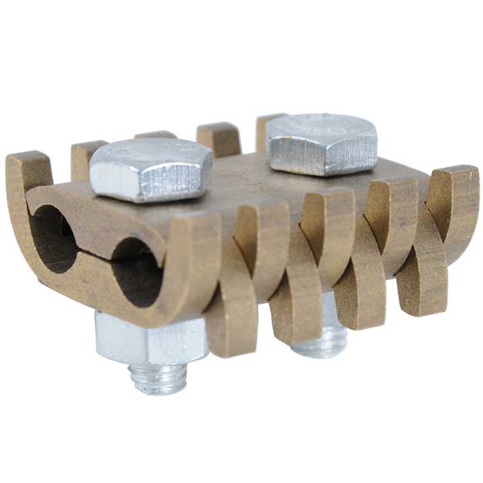Parralel clamp in brass for Ø 12 to 14 mm - (section 95 à 150 mm²)
2 bolts version - Body made of brass - bolts zinc electropolated steel