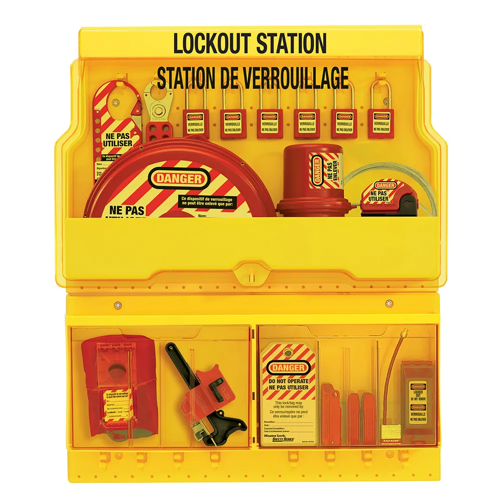 Deluxe Lockout Station. Valve and Electrical Lockouts, 410RED Zenex™ Thermoplastic Locks.
