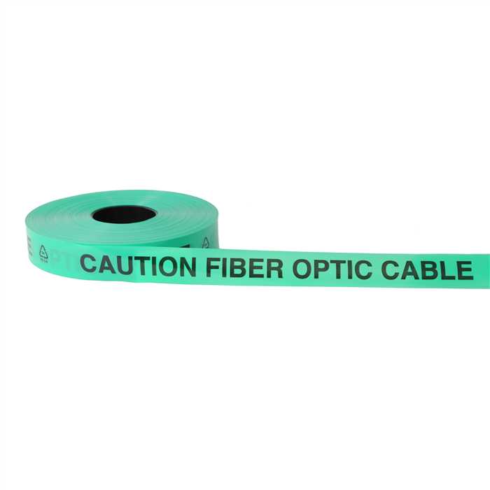 Ruban avertisseur souterrain en PE - Ruban couleur vert – texte noir
texte : CAUTION FIBER OPTIC CABLE
Dimensions : longueur 250m - Largeur 40 mm – épaisseur 0,15 mm