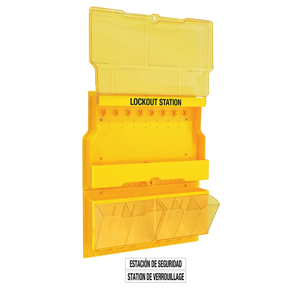 [S1900] Deluxe lockout-station met deksel en labels in drie talen, niet-gevuld.