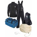 Ensemble ARCFLASH - ATPV : 40 cal/cm² - bleu marine
Veste - Côte à bretelles - coiffe avec écran - sac écran - sac transport.