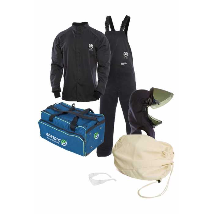 Ensemble ARCFLASH - ATPV : 40 cal/cm² - bleu marine
Veste - Côte à bretelles - coiffe à écran à ouverture frontale - sac écran - sac transport.