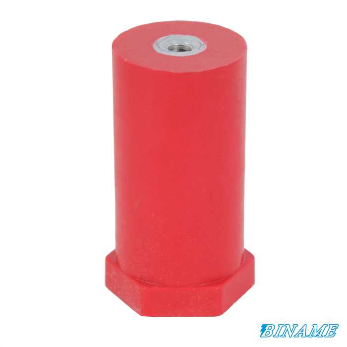 [CT/P80M8] Isolateur colonne polyverre rouge - hauteur 80 mm - diamètre 40 mm - inserts femelle/femelle (M8/M8)