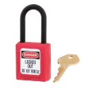 Lockout padlock – 406 – insulated shackle – 3.8 cm wide body, 4.4 cm height, 3.8 cm shackle clearance.